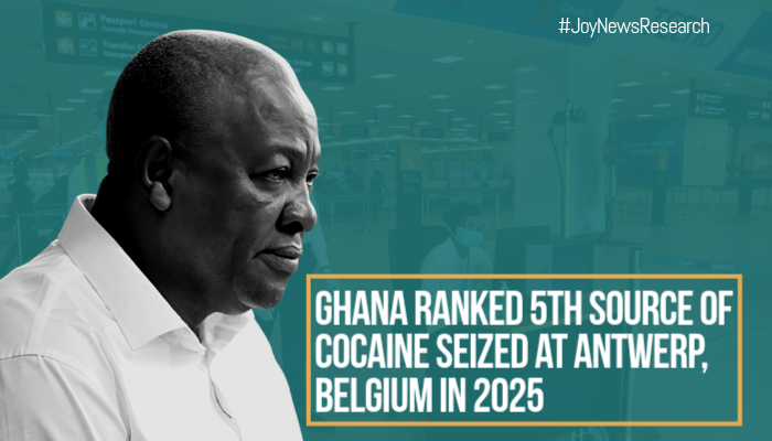Ghana ranked 5th source of cocaine seized at Antwerp, Belgium in 2025