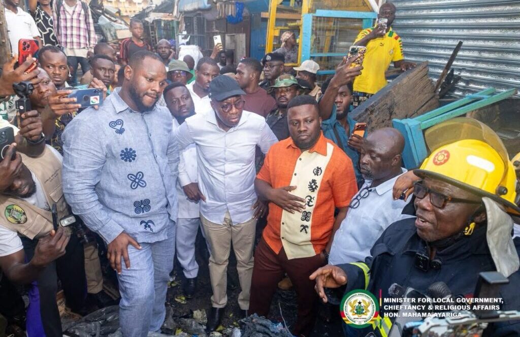Mahama Ayariga visits Kumasi Central Market fire scene to assess damage