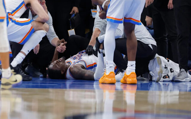 Oklahoma City Swingman exits on stretcher following gruesome leg injury