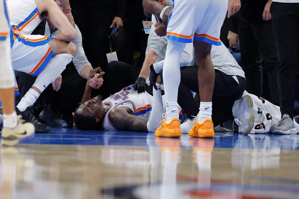 Oklahoma City Swingman exits on stretcher following gruesome leg injury