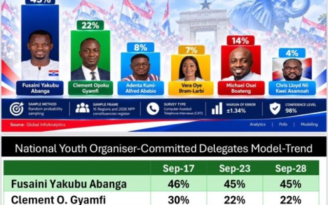 Fusaini Yakubu Abanga leads NPP National Youth Organiser race with 45% in Global InfoAnalytics poll
