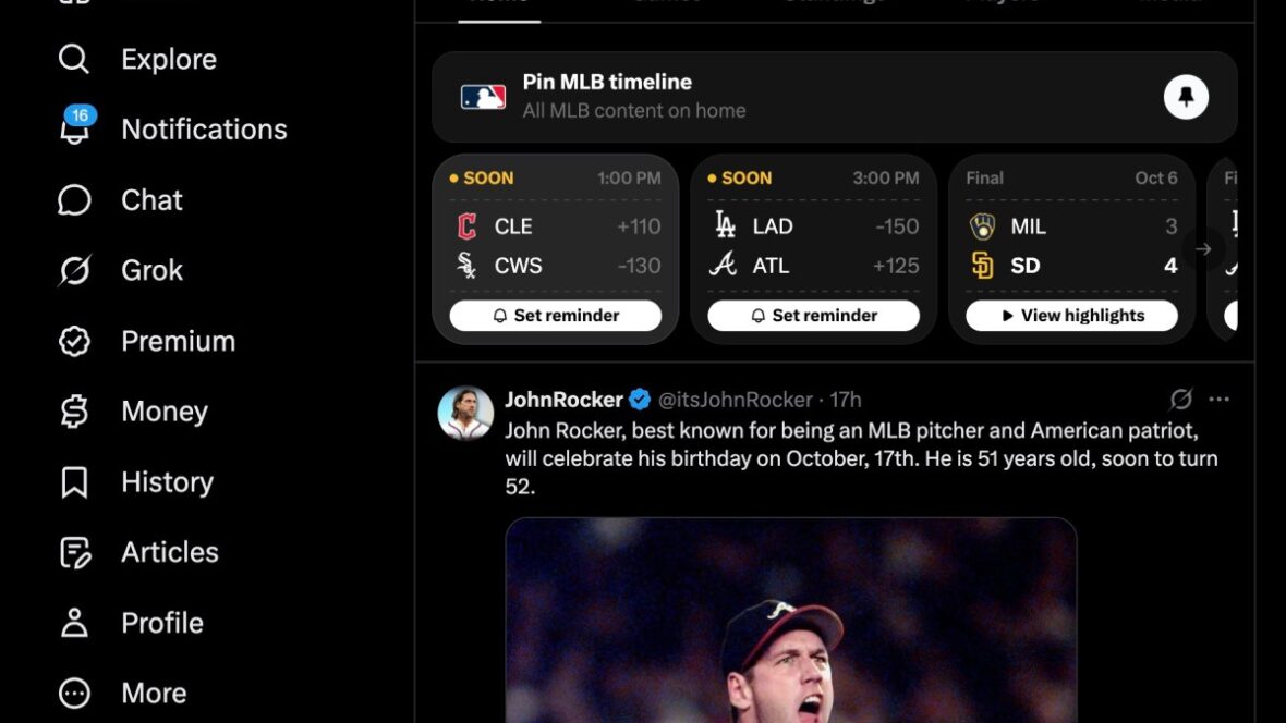 X expands its ‘Gametime’ sports hub beyond the NFL, starting with MLB