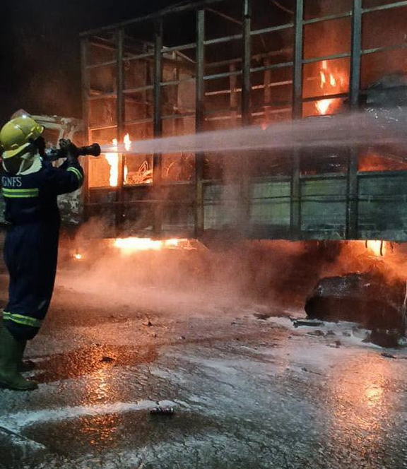 GH¢800,000 goods destroyed as fire engulfs Kia Rhino truck on Apedwa Kibi Road