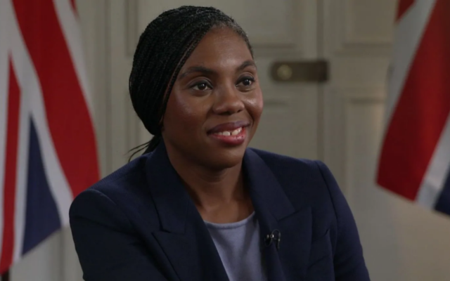Kemi Badenoch backs face covering ban at protest