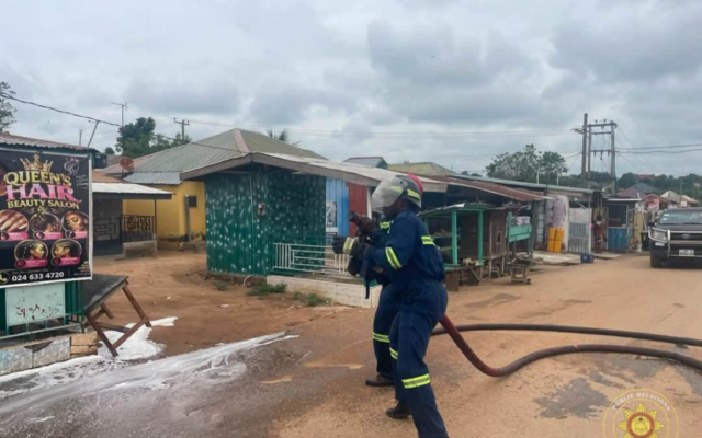 GNFS removes large bee swarm from metal container at Suhum Okorase